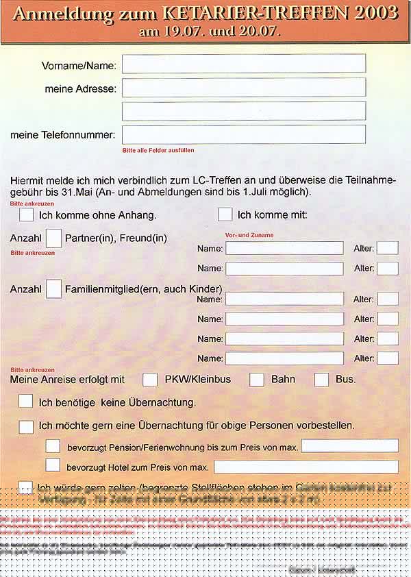 Anmeldeformular f&uuml;r Treffen ausf&uuml;llen und zusenden