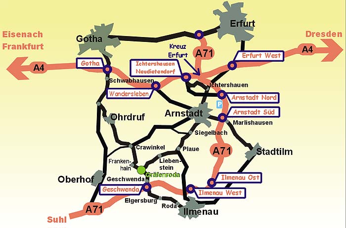 Umgebungskarte Gräfenroda und Arnstadt